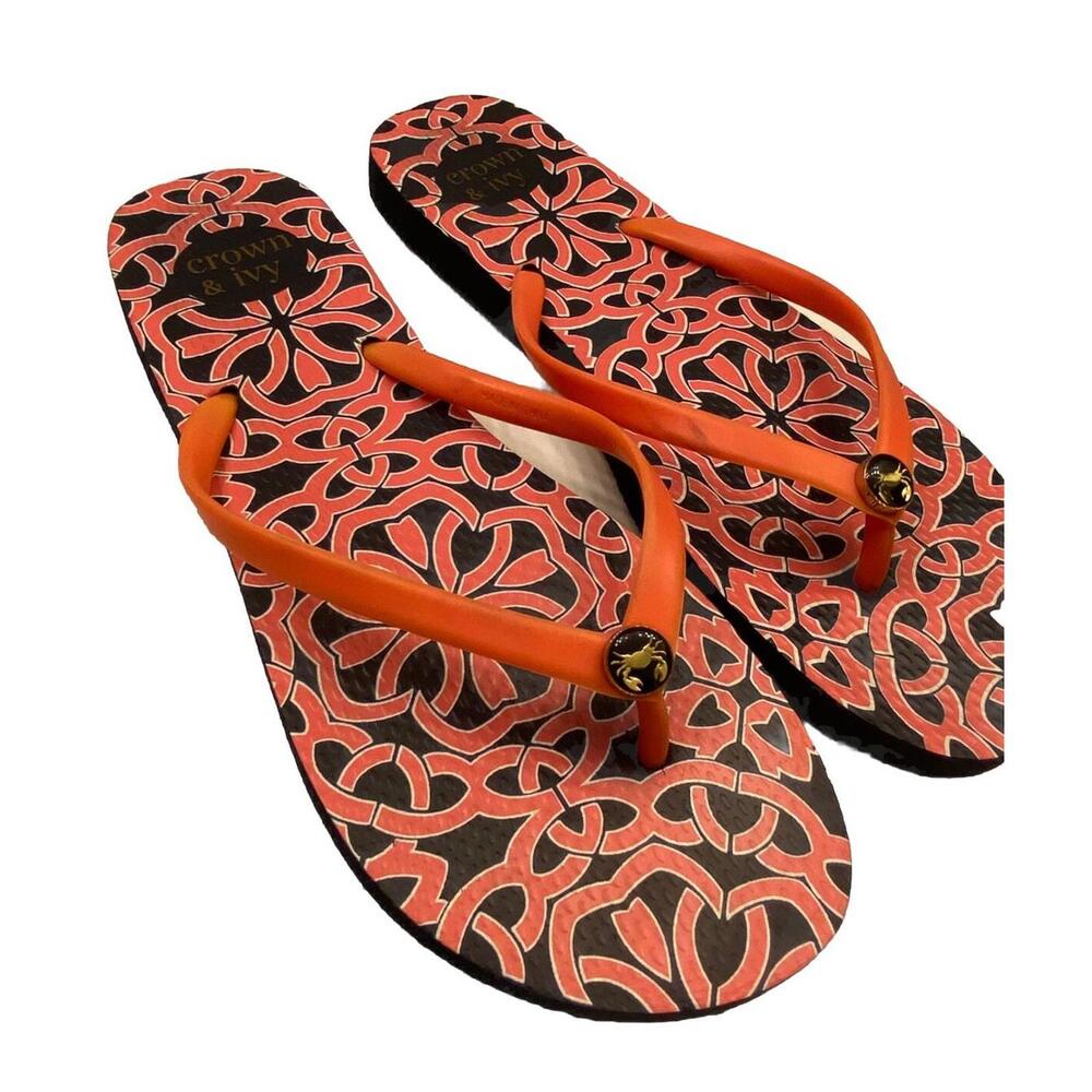 Crown And Ivy Flip Flops Stripes Size 9 Women Stripes Navy And Pink
